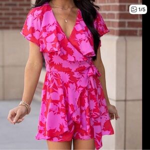 DO+BE Red and Pink Floral Dress